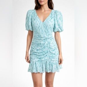 Parker Mermaid Silk Light Blue Ruched Mini Dress